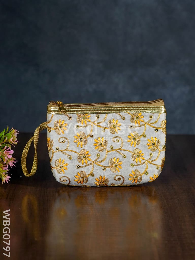 Golden Floral Embroidered Purse - WBG0797