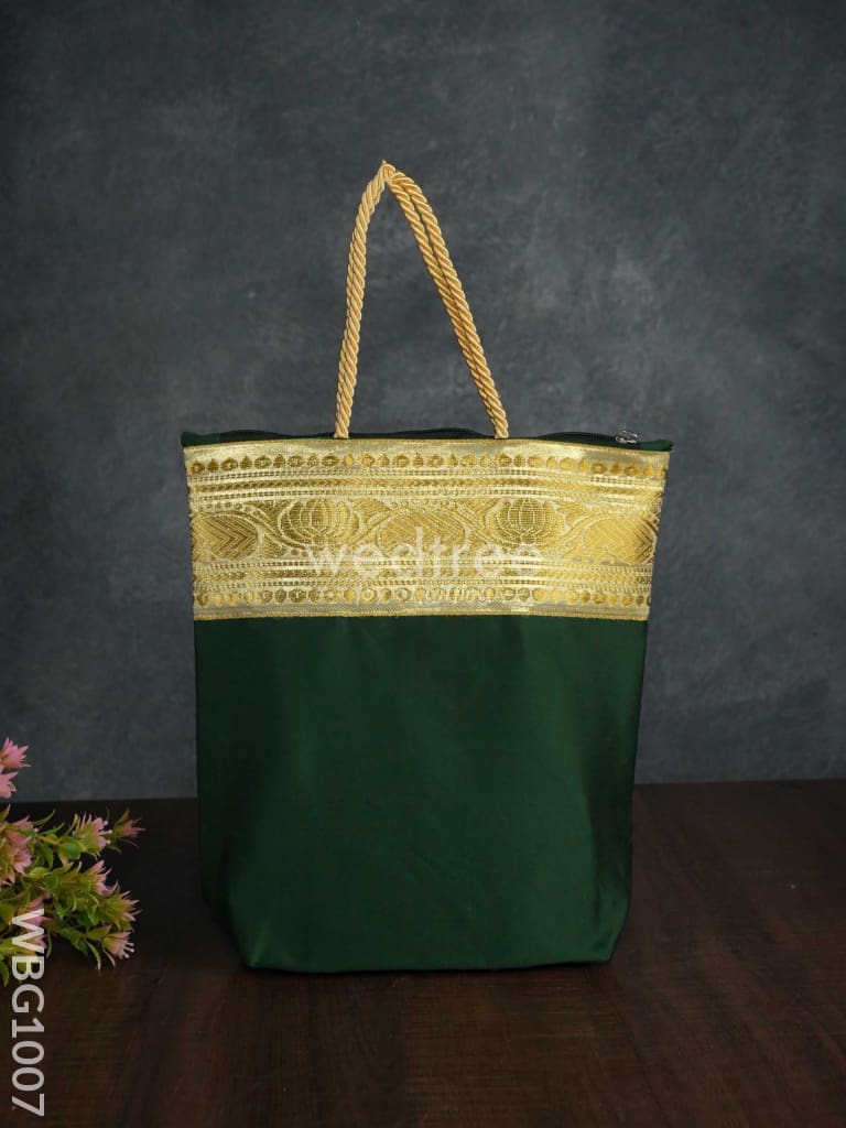 Golden Lotus with Leaf Zari Hand bag - WBG1007