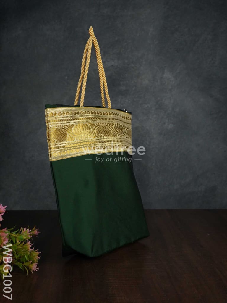 Golden Lotus with Leaf Zari Hand bag - WBG1007