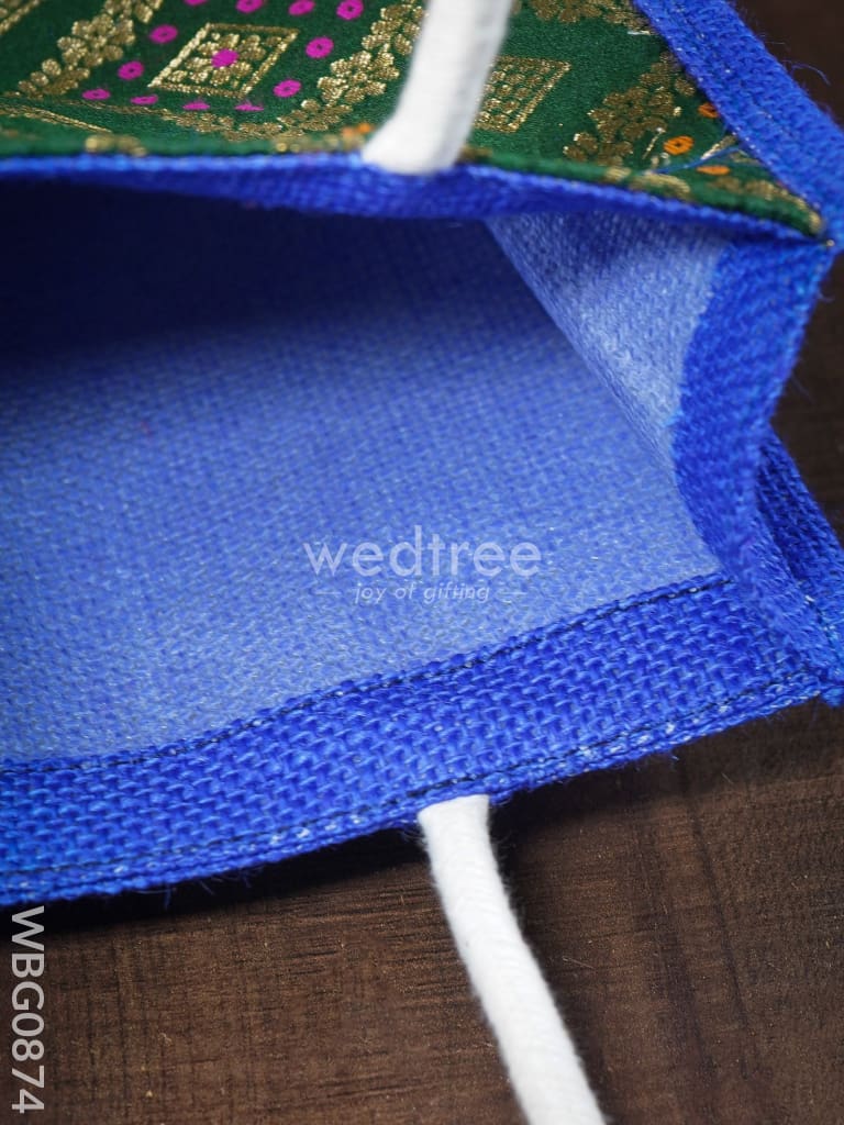 Golden Raw Silk Jute Bag with Brocade Design - 10 inch - WBG0874