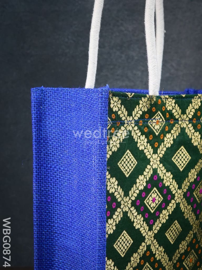 Golden Raw Silk Jute Bag with Brocade Design - 10 inch - WBG0874