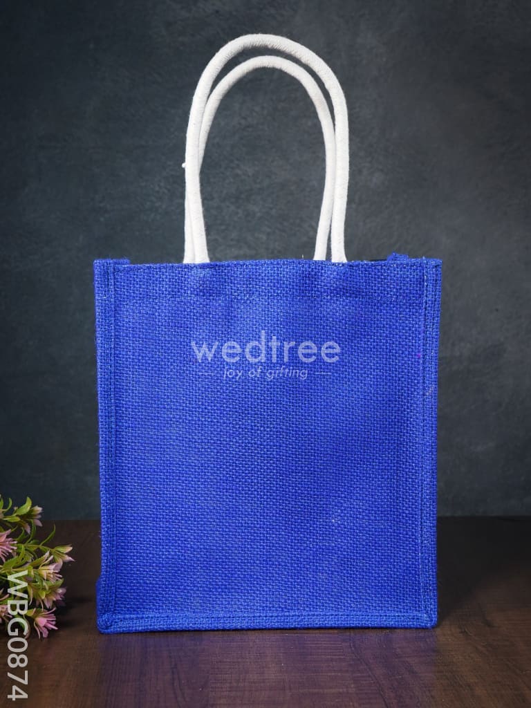 Golden Raw Silk Jute Bag with Brocade Design - 10 inch - WBG0874