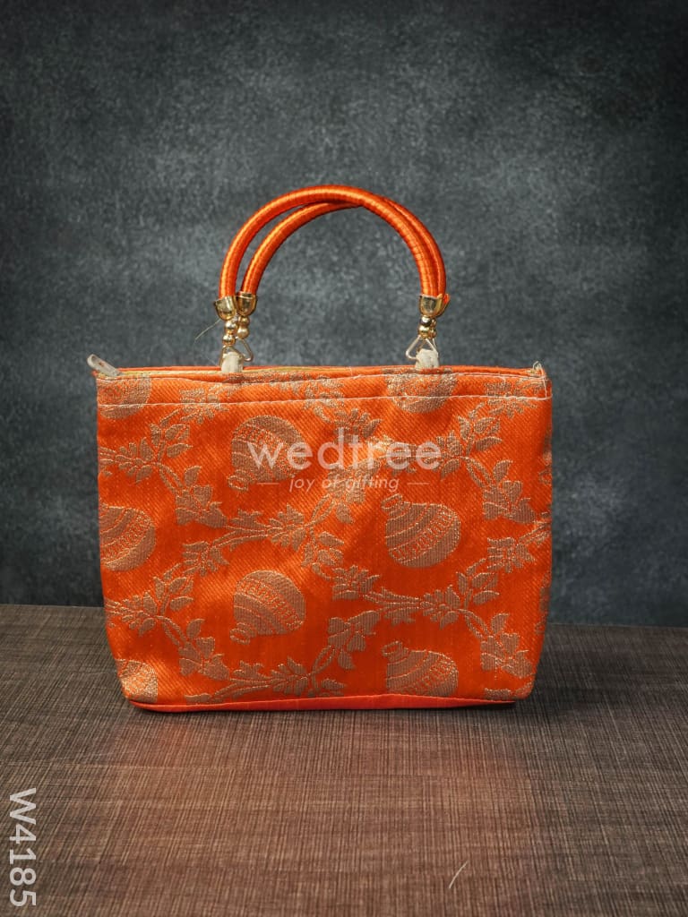 Hand Bag raw silk with floral & mango design - W4185