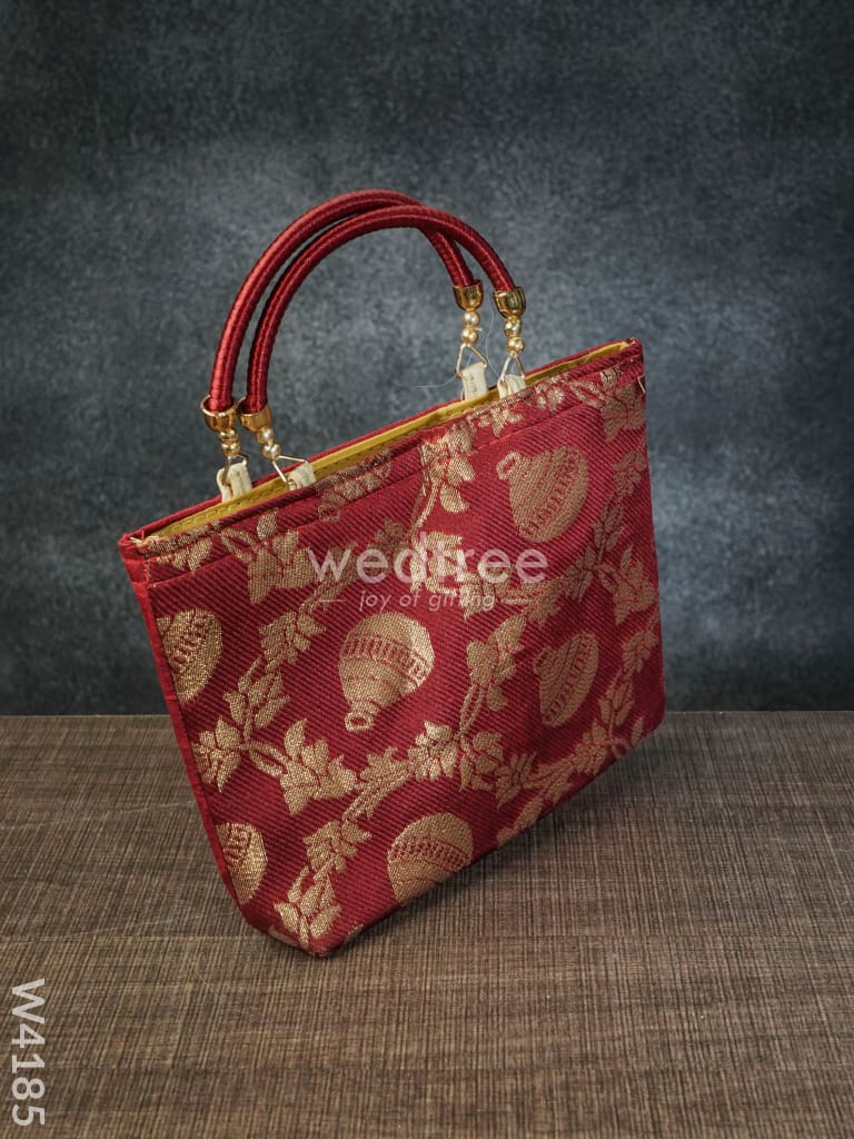 Hand Bag raw silk with floral & mango design - W4185