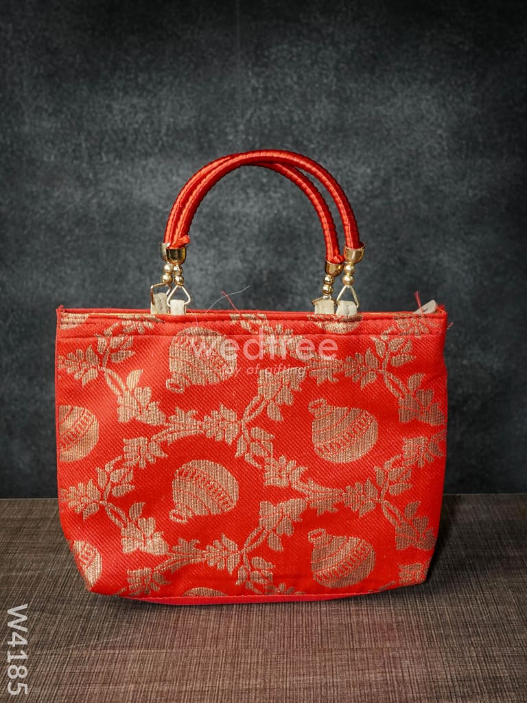 Hand Bag raw silk with floral & mango design - W4185