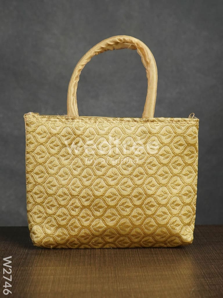 Hand Bag Raw Silk with Golden Leaf Design - W2746