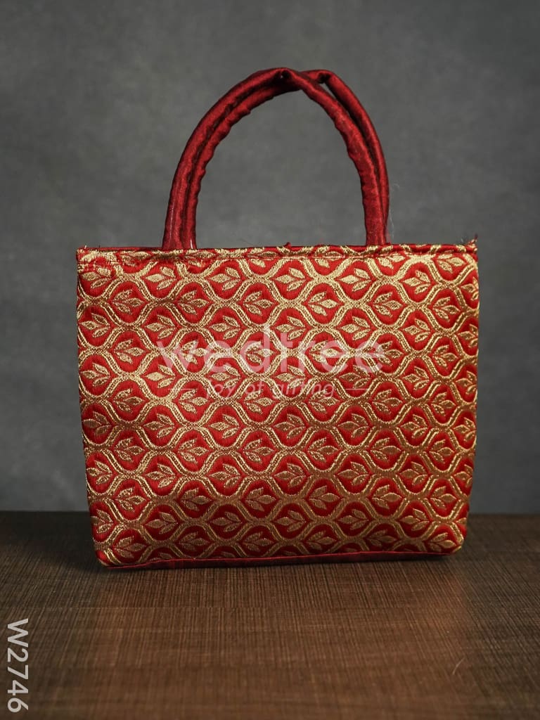 Hand Bag Raw Silk with Golden Leaf Design - W2746