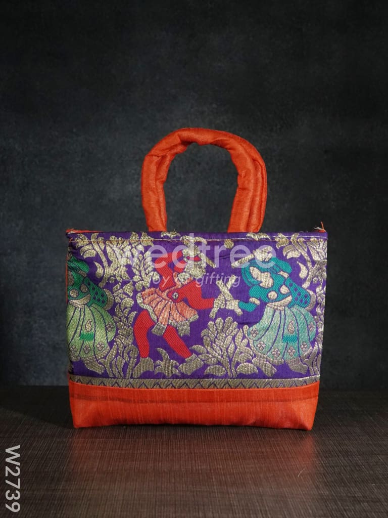 Hand bag rawsilk with dandiya prints medium - W2739