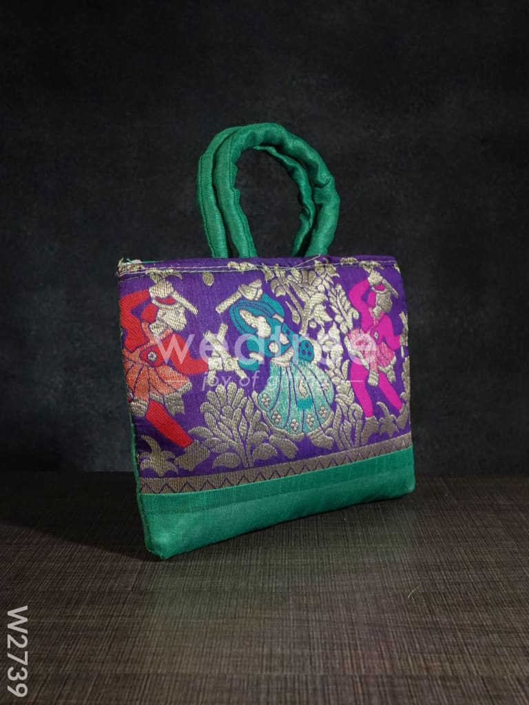 Hand bag rawsilk with dandiya prints medium - W2739