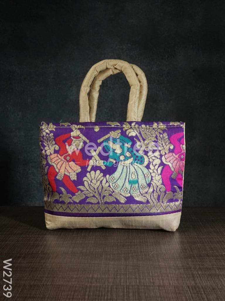 Hand bag rawsilk with dandiya prints medium - W2739