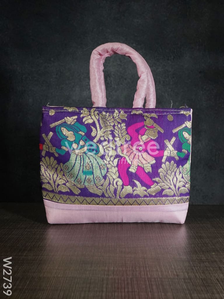 Hand bag rawsilk with dandiya prints medium - W2739