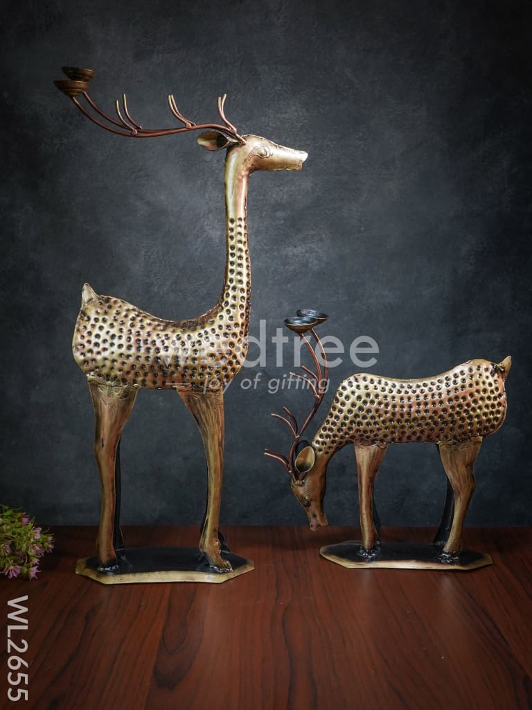 Hand Painted Deer Candle Stand - Set of 2 - WL2655