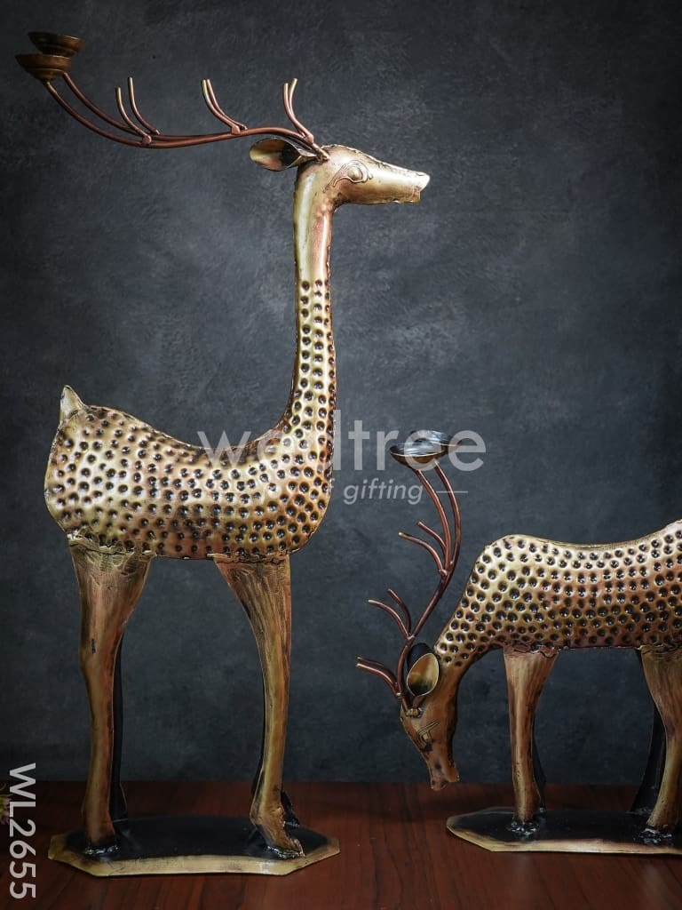 Hand Painted Deer Candle Stand - Set of 2 - WL2655