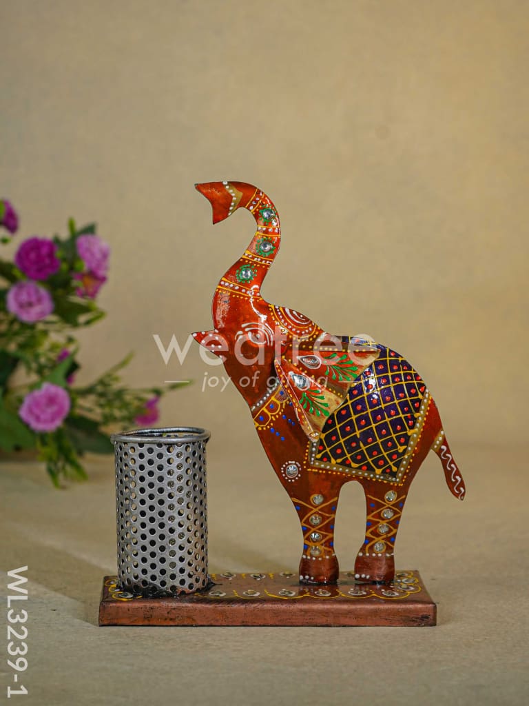 Hand Painted Elephant Pen Stand - WL3239-1