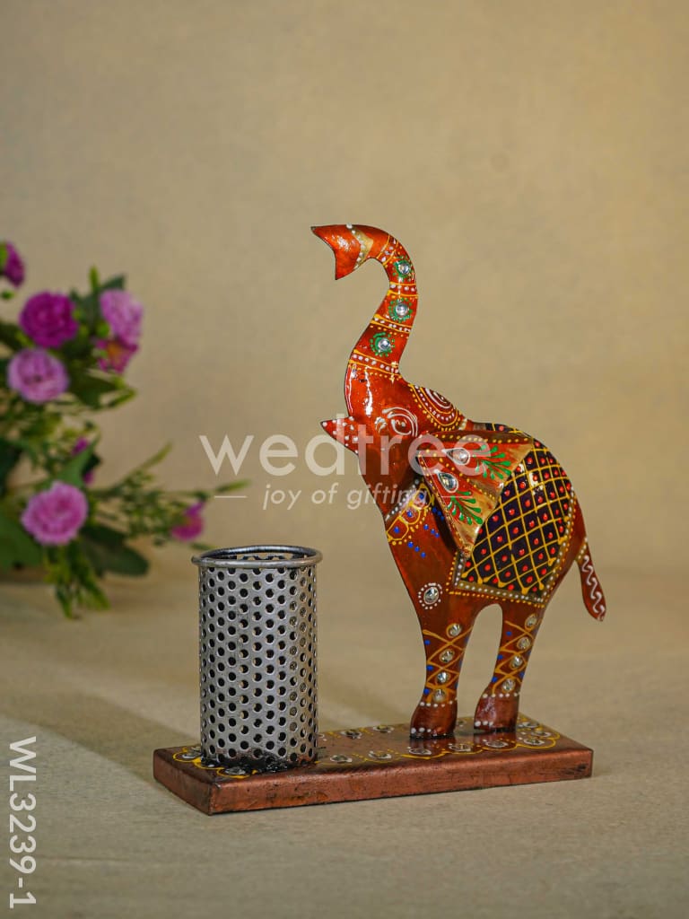 Hand Painted Elephant Pen Stand - WL3239-1