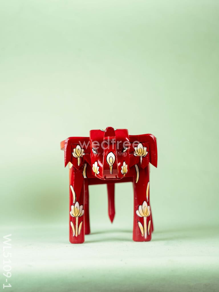 Hand Painted Floral Design Elephant Stool - 8 inch - Red - WL5109-1