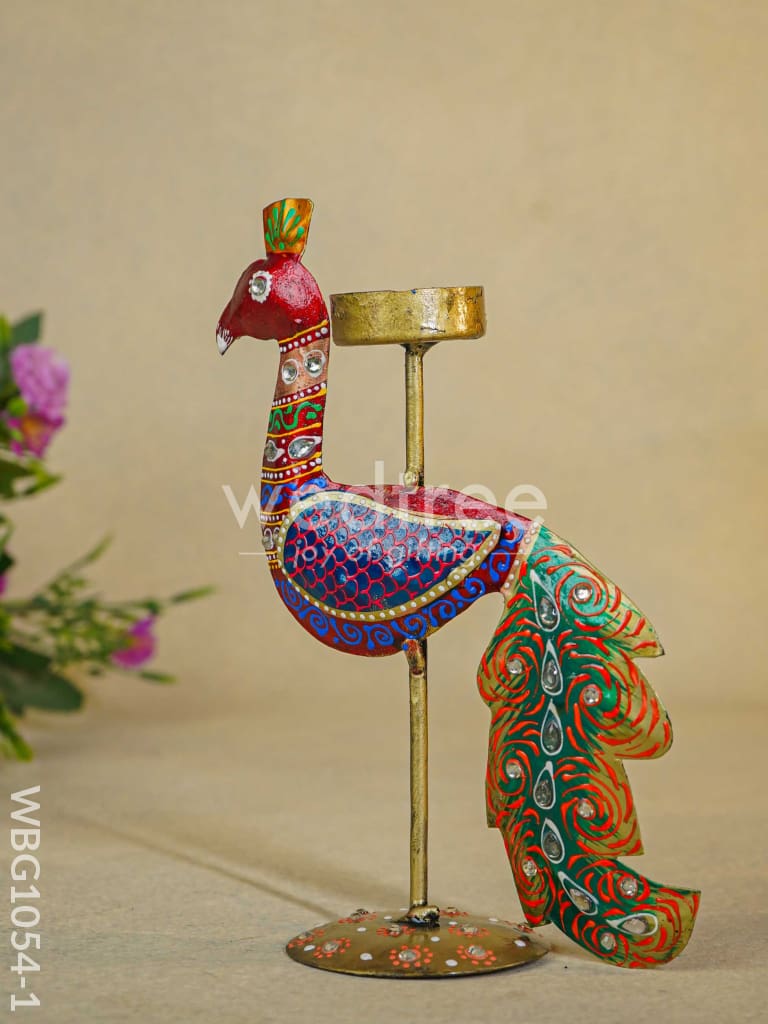 Hand-painted Peacock T Light Holder - WBG1054-1