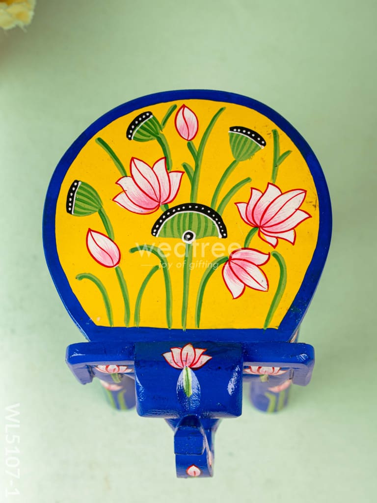 Hand Painted Pichwai Elephant Stool - 8 inch - Blue - WL5107-1