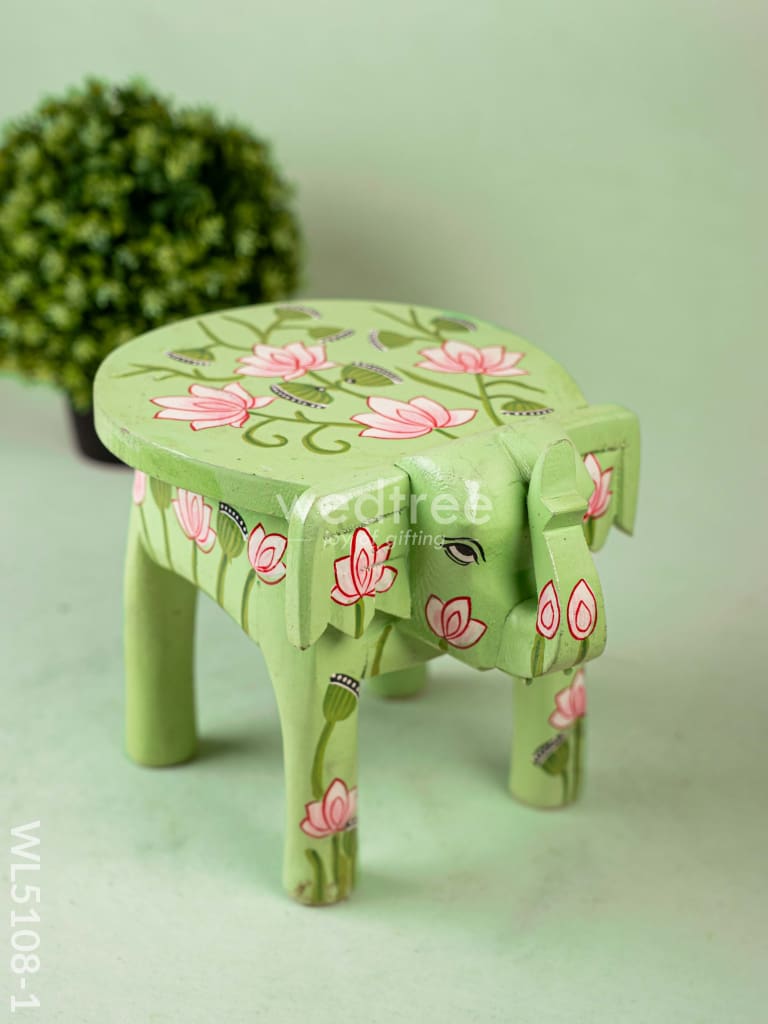Hand Painted Pichwai Elephant Stool - 8 inch - Green - WL5108-1