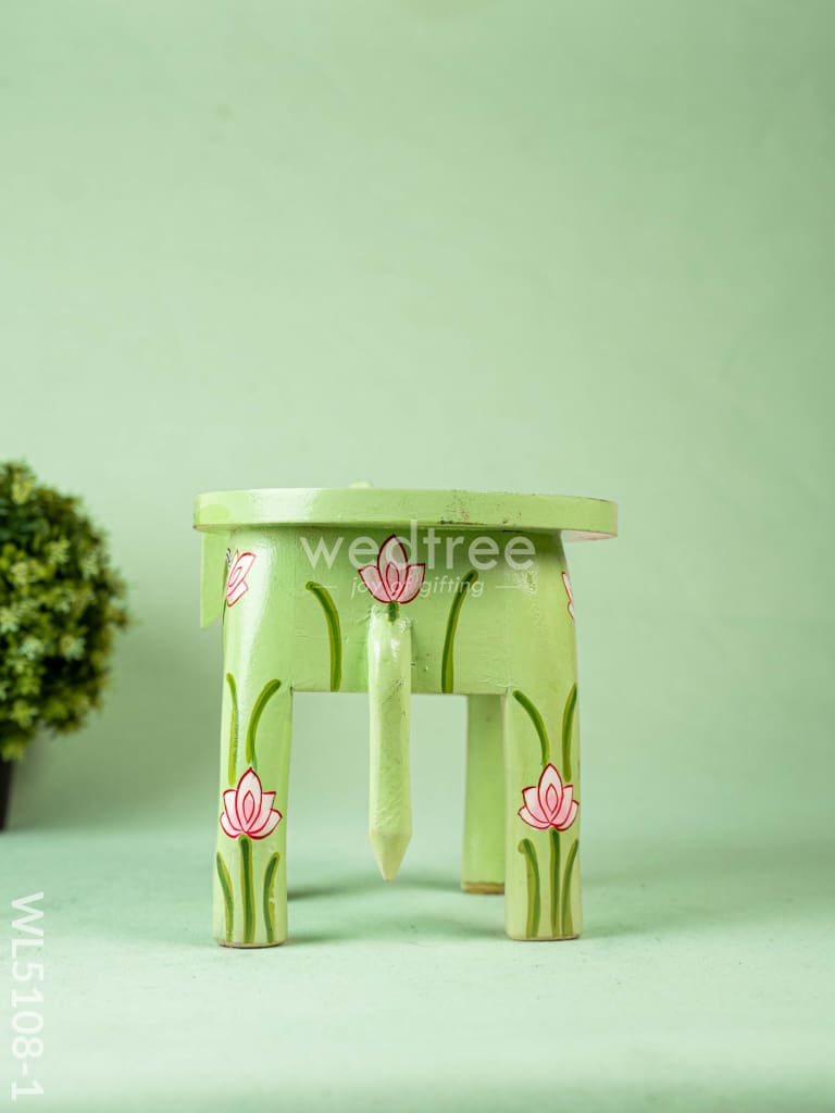 Hand Painted Pichwai Elephant Stool - 8 inch - Green - WL5108-1