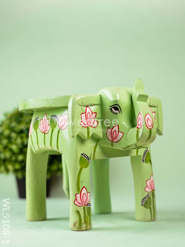 Hand Painted Pichwai Elephant Stool - 8 inch - Green - WL5108-1