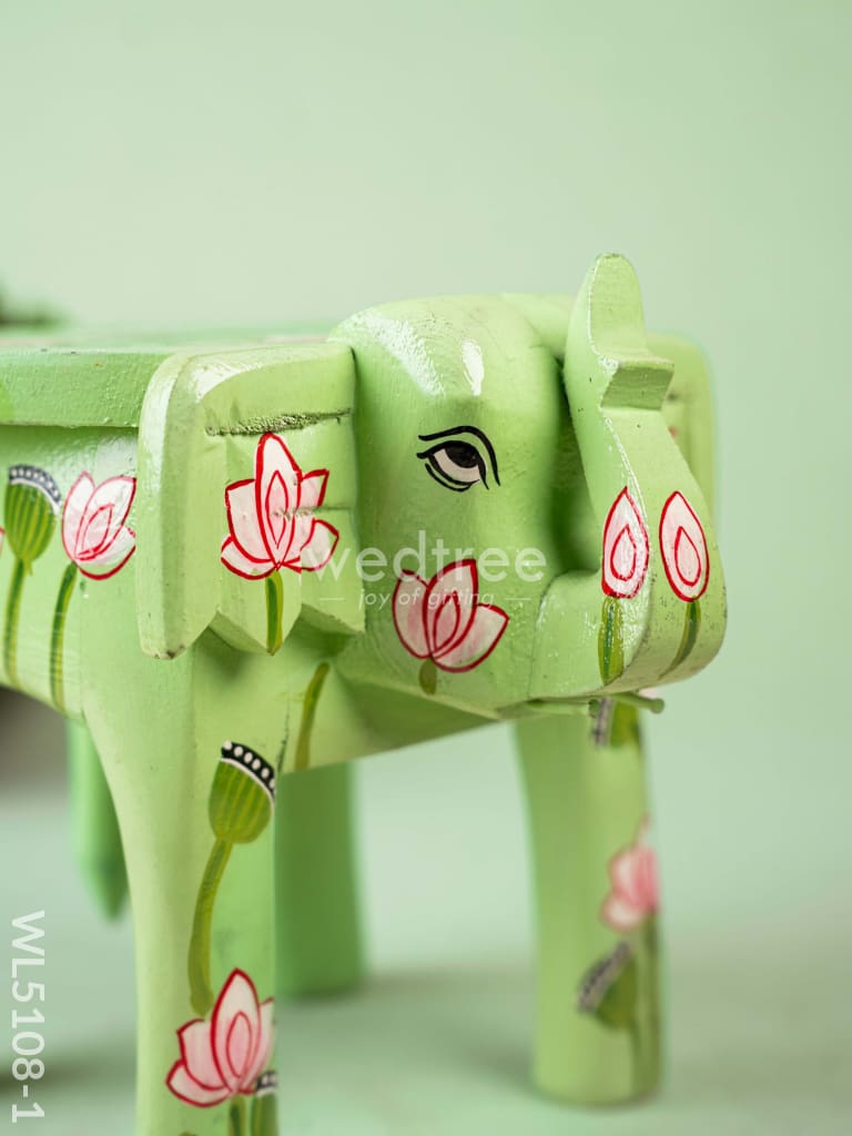 Hand Painted Pichwai Elephant Stool - 8 inch - Green - WL5108-1