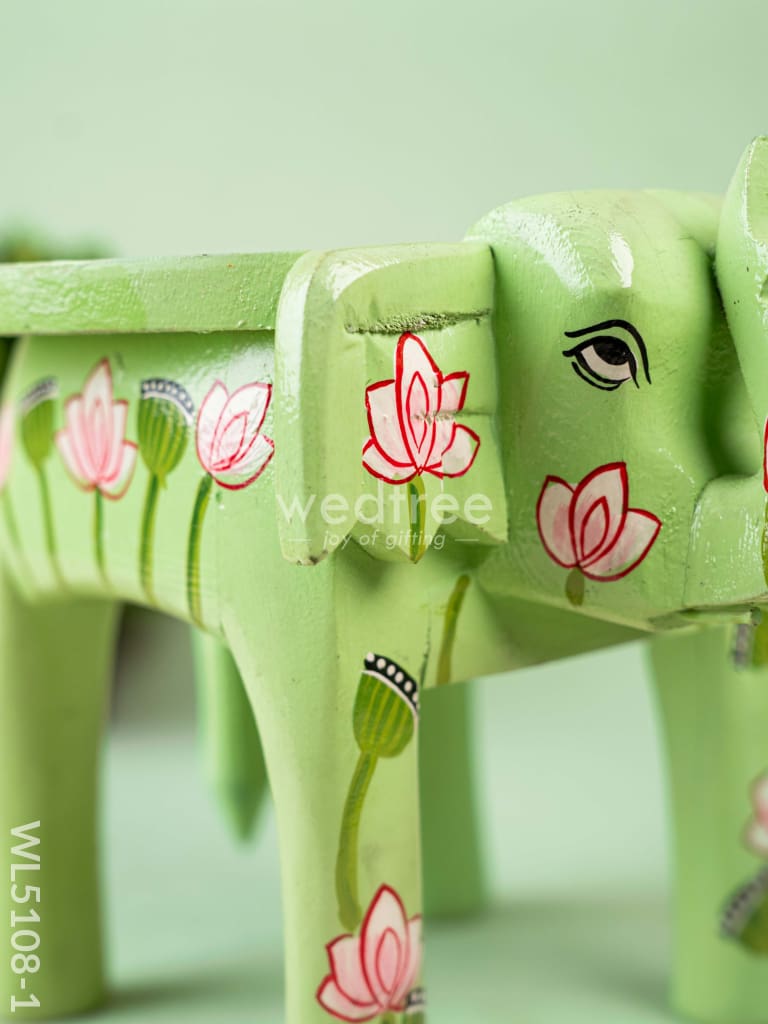 Hand Painted Pichwai Elephant Stool - 8 inch - Green - WL5108-1