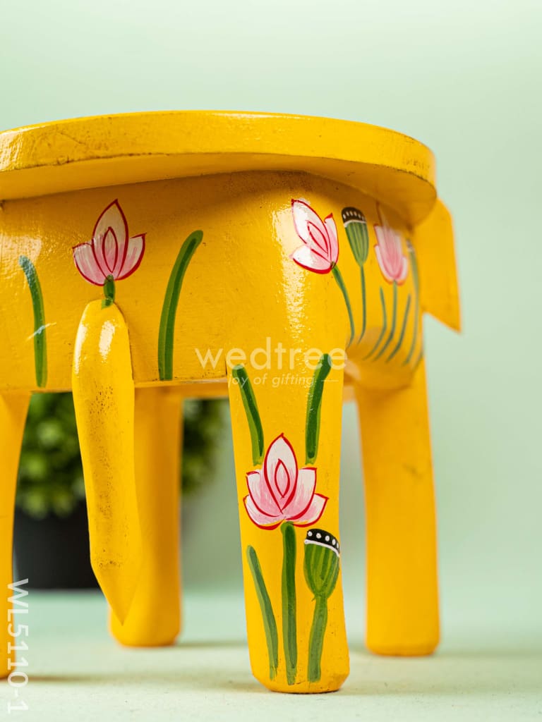 Hand Painted Pichwai Elephant Stool - 8 inch - Yellow - WL5110-1