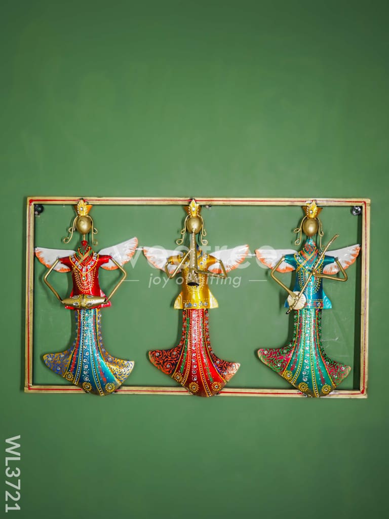 Hand painted wall hanging with 3 musical angles in frame - WL3721