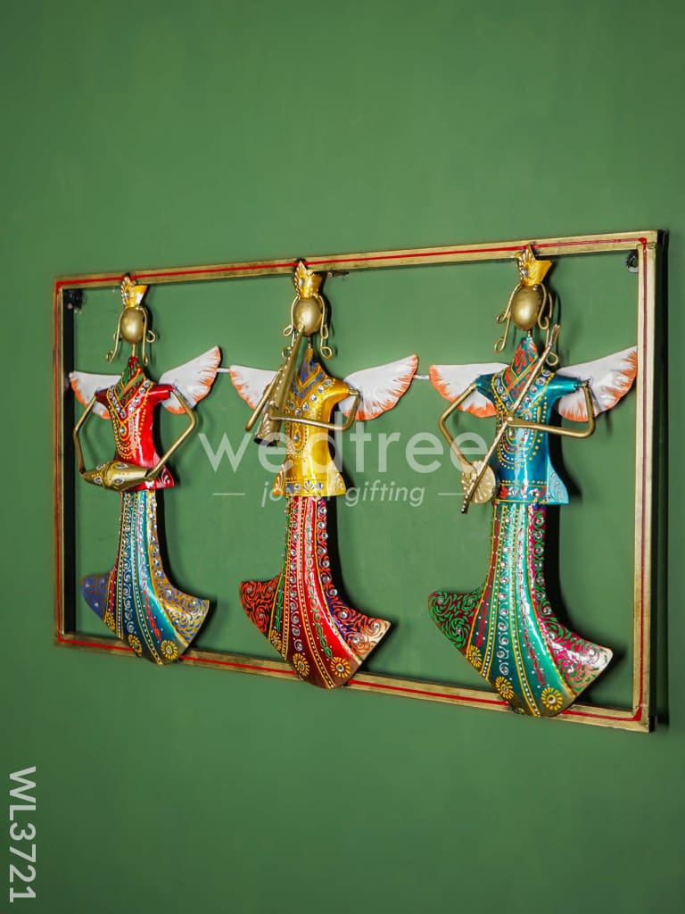 Hand painted wall hanging with 3 musical angles in frame - WL3721