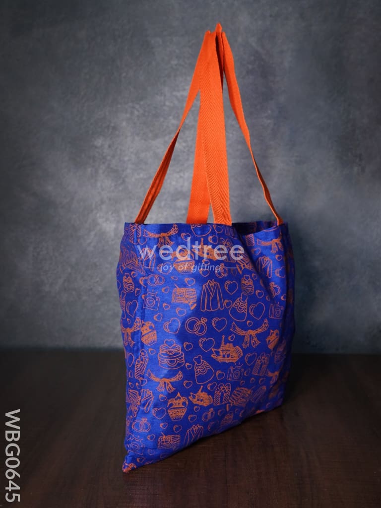 Handbag Blue Silk Fabric with Turquoise Handle (11 X 13)- WBG0645