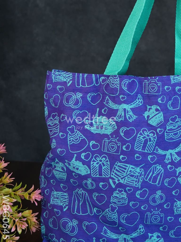 Handbag Blue Silk Fabric with Turquoise Handle (11 X 13)- WBG0645