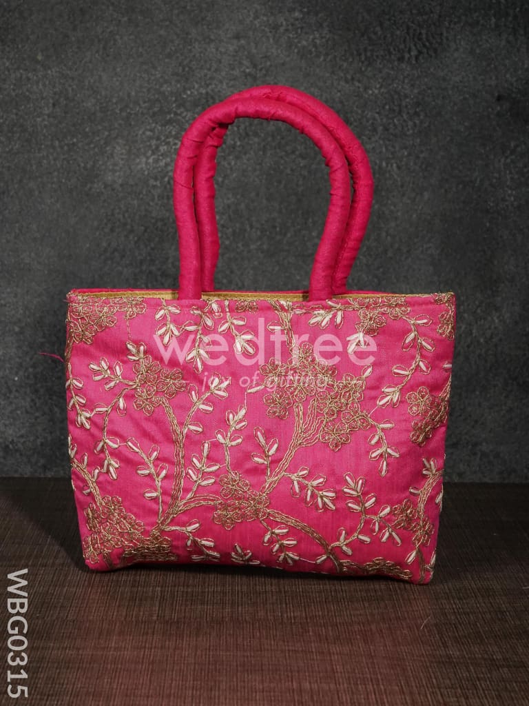 Handbag with Golden Floral Embroidery - WBG0315
