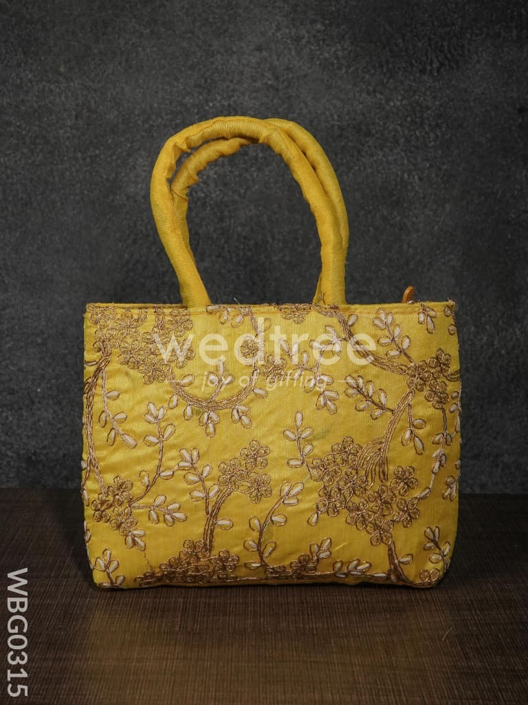Handbag with Golden Floral Embroidery - WBG0315