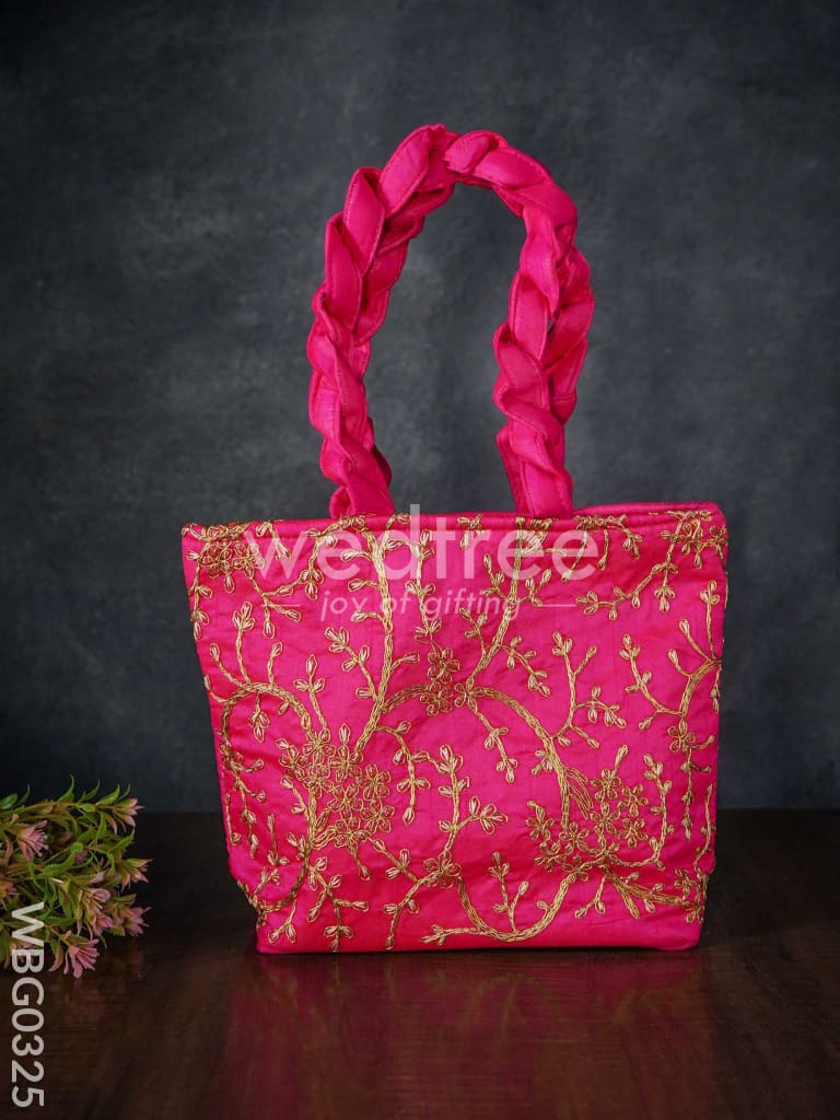 Handbag with Golden Floral Embroidery - WBG0325