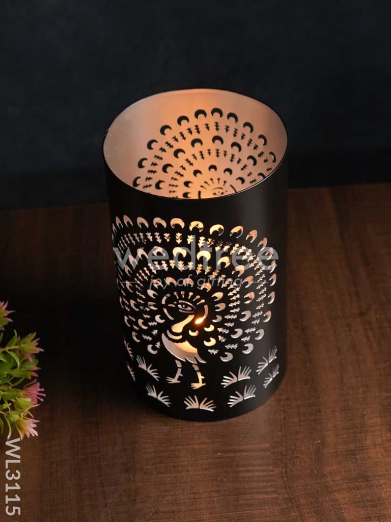 Handcrafted Votive with Peacock Design in Jhaali Pattern - Big - WL3115