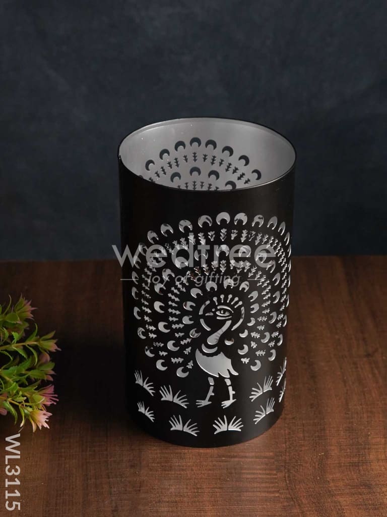 Handcrafted Votive with Peacock Design in Jhaali Pattern - Big - WL3115