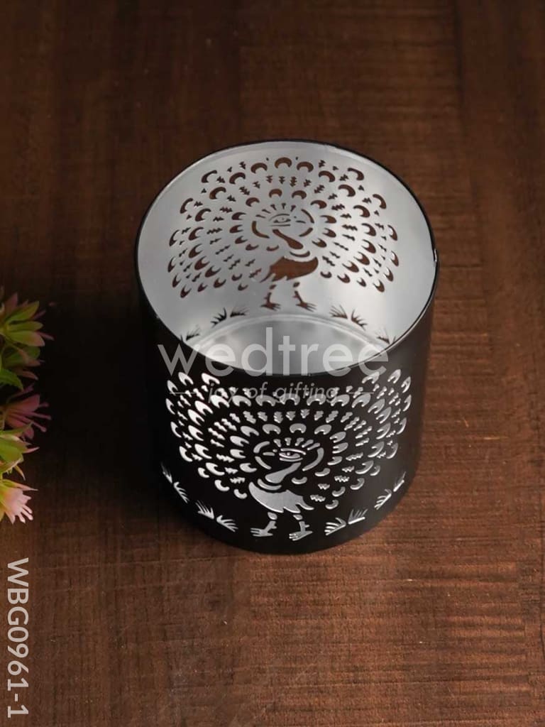 Handcrafted Votive with Peacock Design in Jhaali Pattern - WBG0961