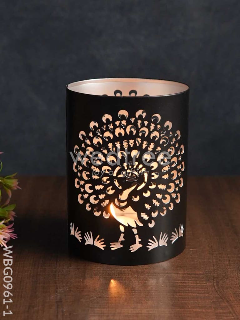 Handcrafted Votive with Peacock Design in Jhaali Pattern - WBG0961