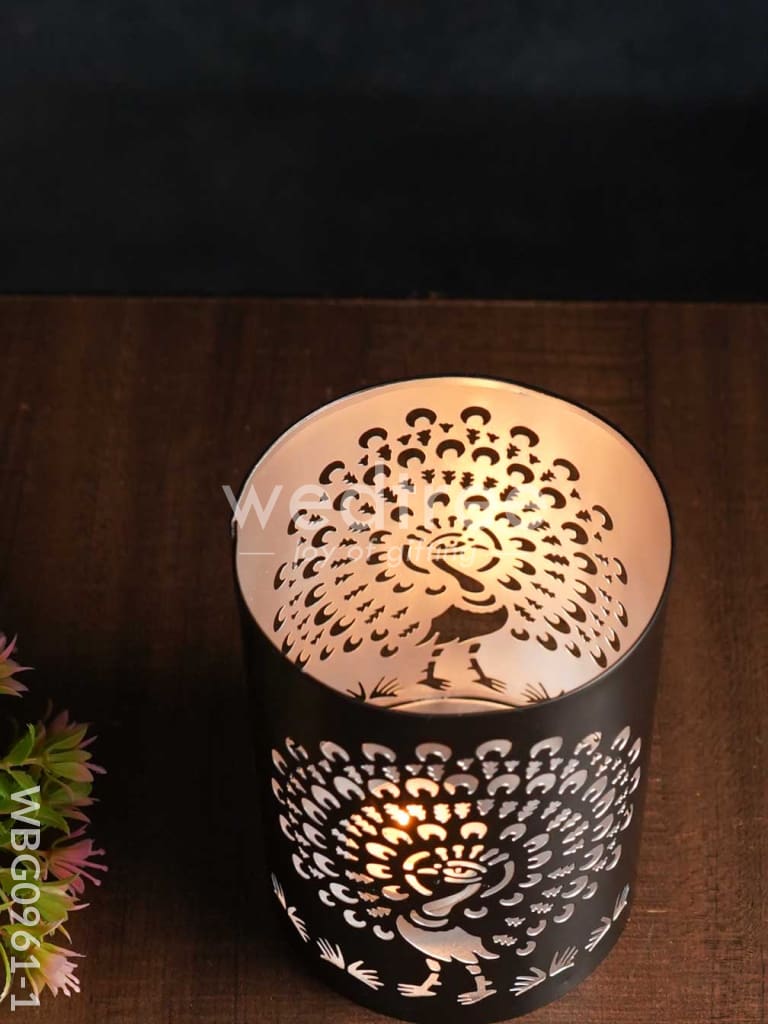 Handcrafted Votive with Peacock Design in Jhaali Pattern - WBG0961