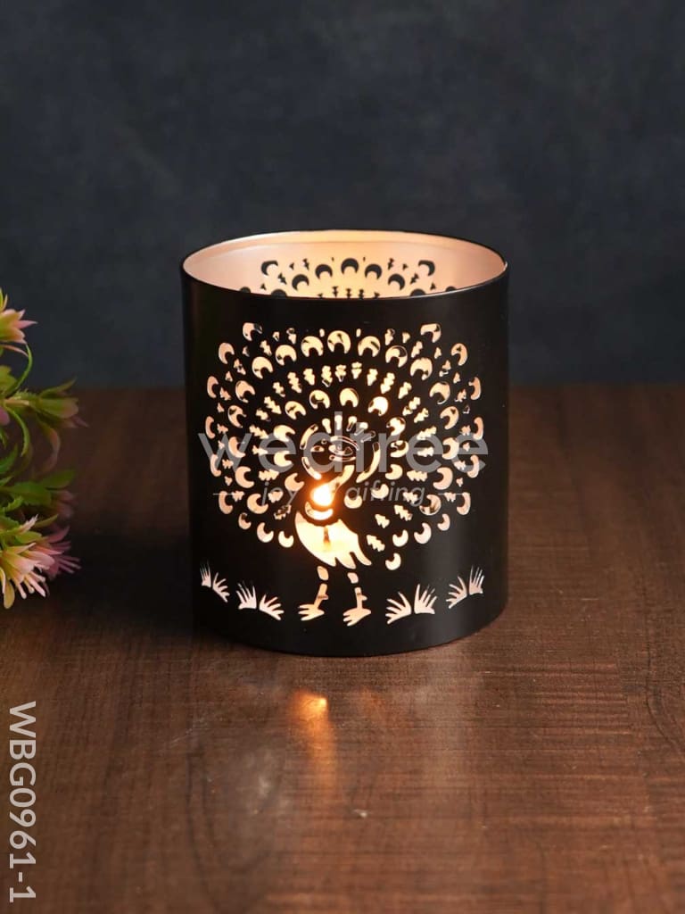Handcrafted Votive with Peacock Design in Jhaali Pattern - WBG0961