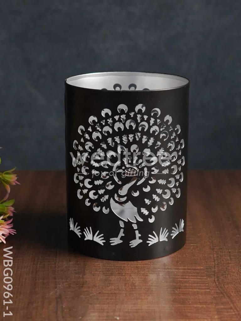 Handcrafted Votive with Peacock Design in Jhaali Pattern - WBG0961