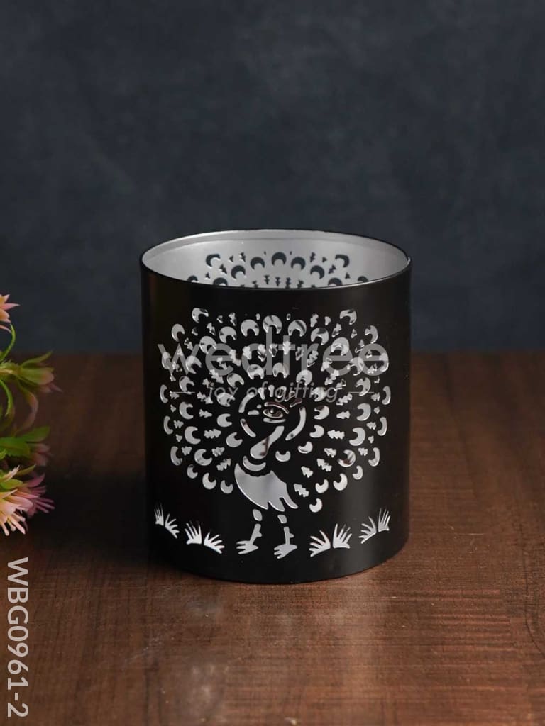 Handcrafted Votive with Peacock Design in Jhaali Pattern - WBG0961