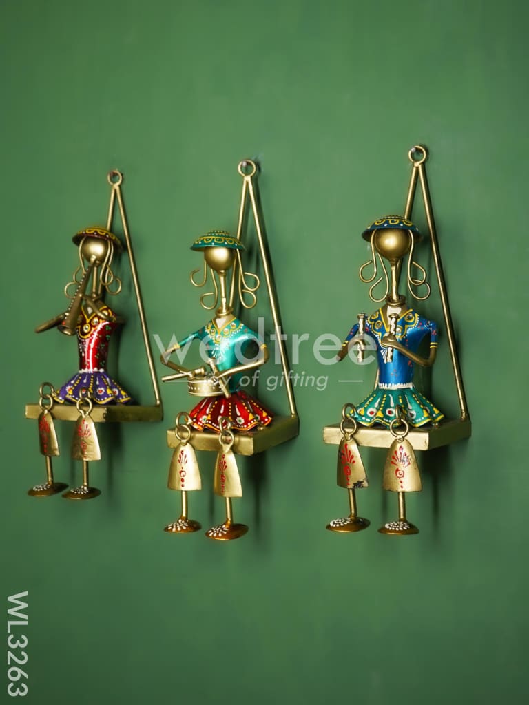 Handpainted Rajasthani Metal Musician Dolls - Set of 3 - WL3263