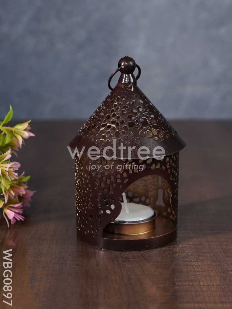 Home Décor Metal Hanging Lantern with T-light Holder in Distressed Finish - WBG0897