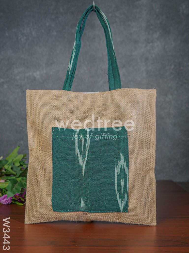 Ikkat Jute Bag with Front Pocket - W3443
