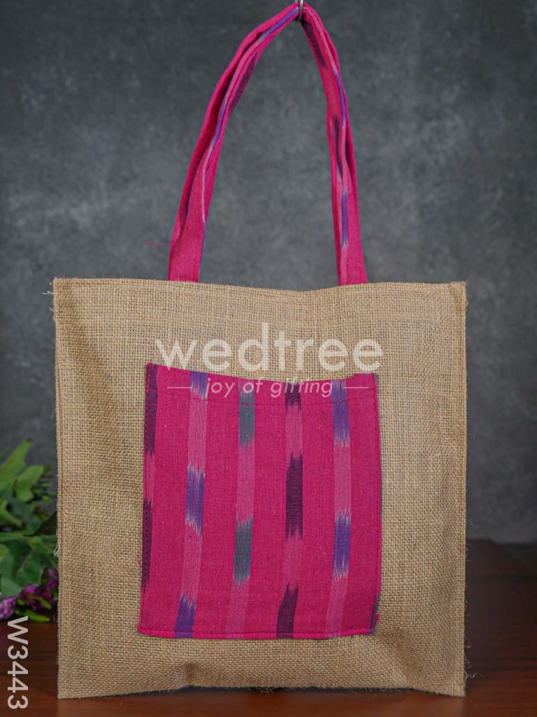 Ikkat Jute Bag with Front Pocket - W3443