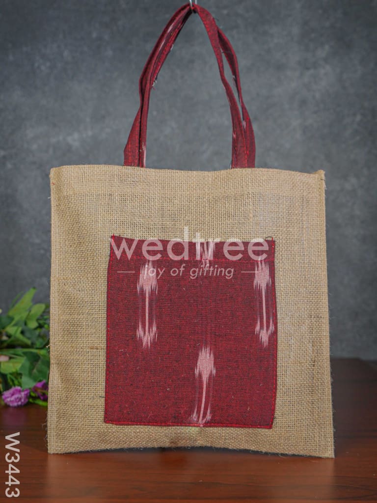 Ikkat Jute Bag with Front Pocket - W3443