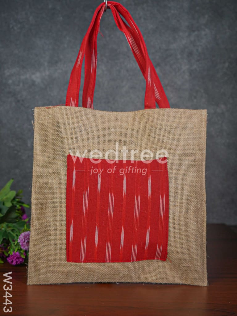 Ikkat Jute Bag with Front Pocket - W3443