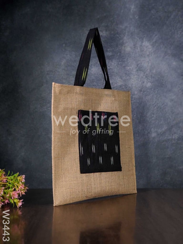 Ikkat Jute Bag with Front Pocket - W3443